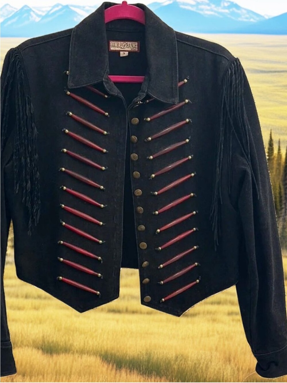 Old Gringo Black Suede Jacket with Red Accent Bars